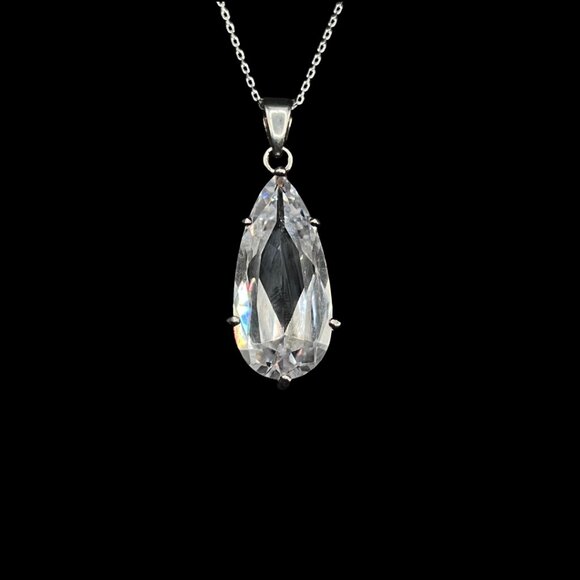 Vintage Clear Quartz and Sterling Silver 925 Pendant Necklace Designer Signed - Picture 1 of 9